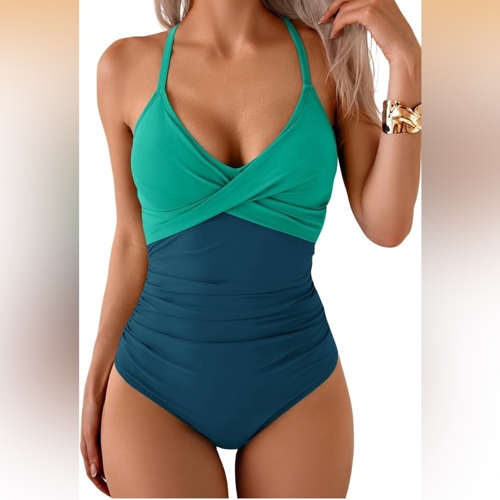 Women's One-Piece Swimsuit Tummy Control Front Cross Tie back 2XL/ 0213